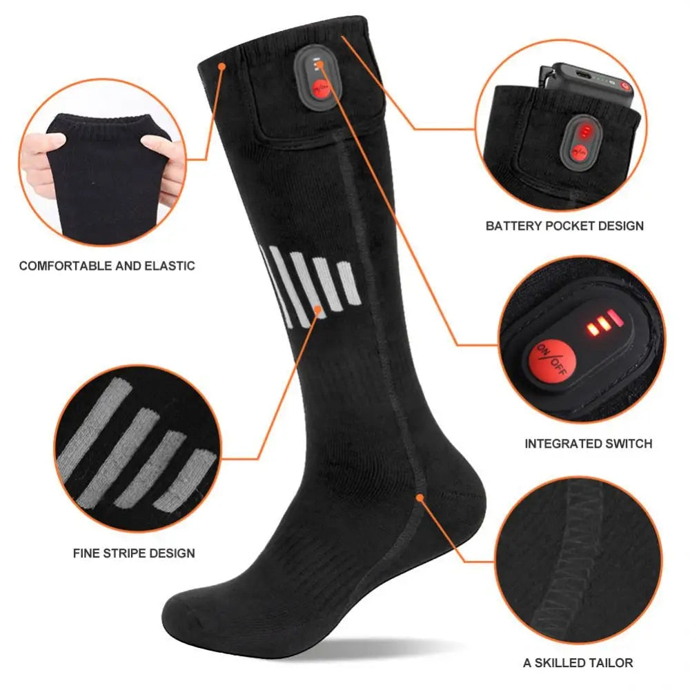 Heated socks rechargable running hiking biking skiing snowboarding constuction outdoors black